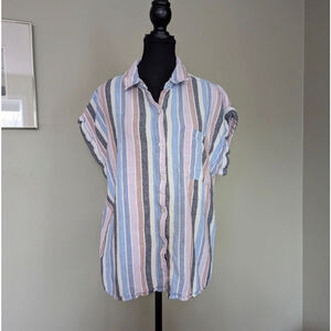 Coastal Comfort Linen Blend Striped Button Down XL Coastal Beachy Pastel